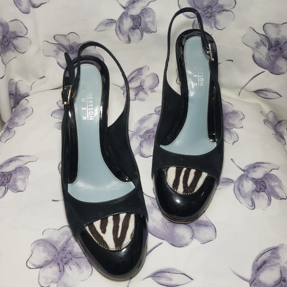 Lambertson Truex Suede /patent leather Cap Toe Slingback Heels Women US7.5 EU38 - Picture 5 of 13